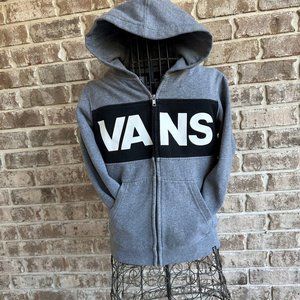 Vans Off The  Wall Hoodie Unisex Small Gray Sweatshirt Skakeboard Zip Po…